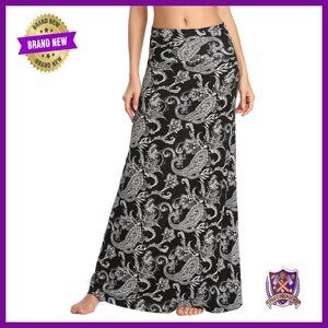 Women's High Waist Maxi Skirt Spandex Flare Foldover Casual Versatile
